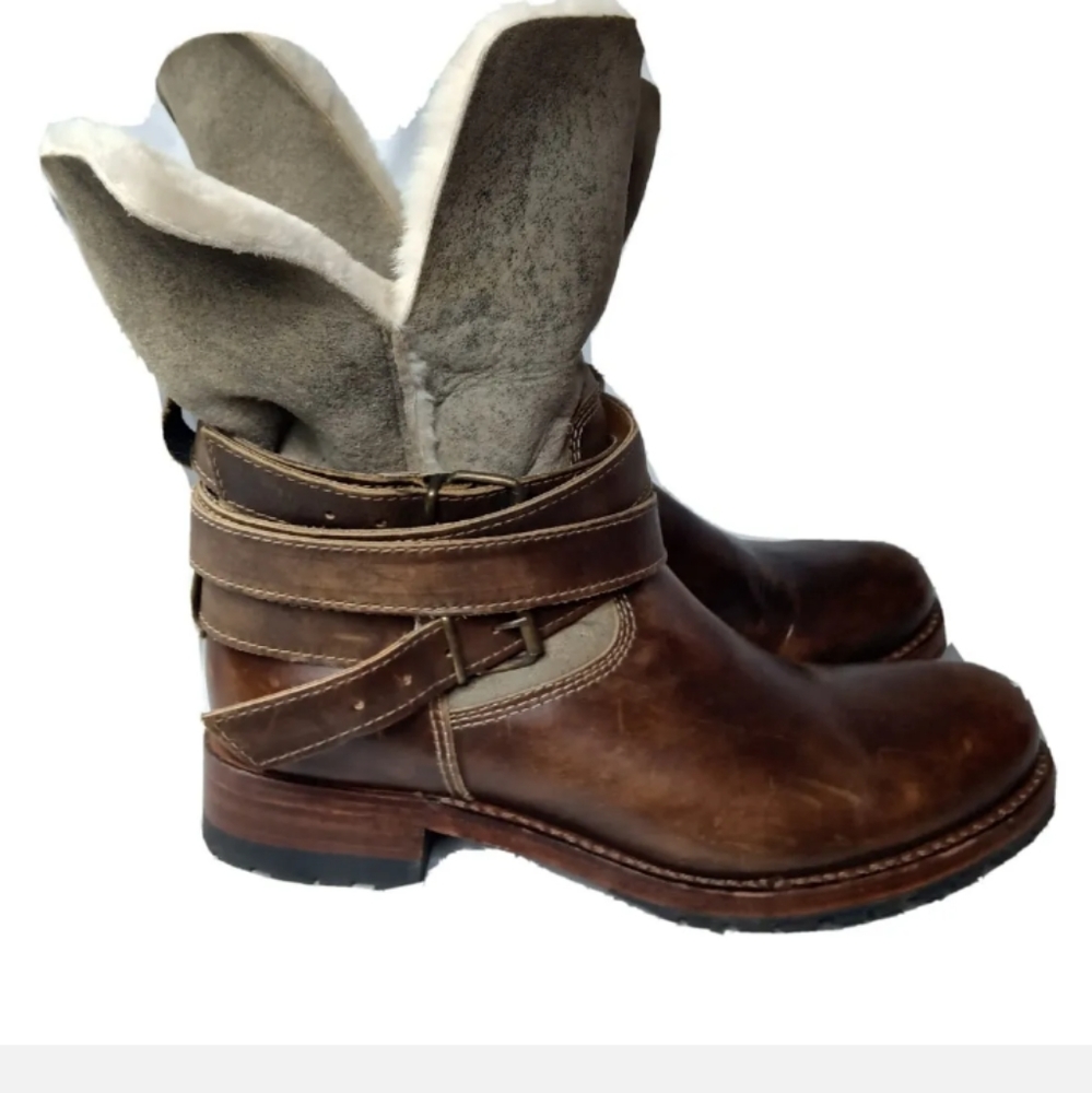 Sendra Distressed Leather Buckle Bootie Size 8 / 8.5 EU 39 Handmade Boots